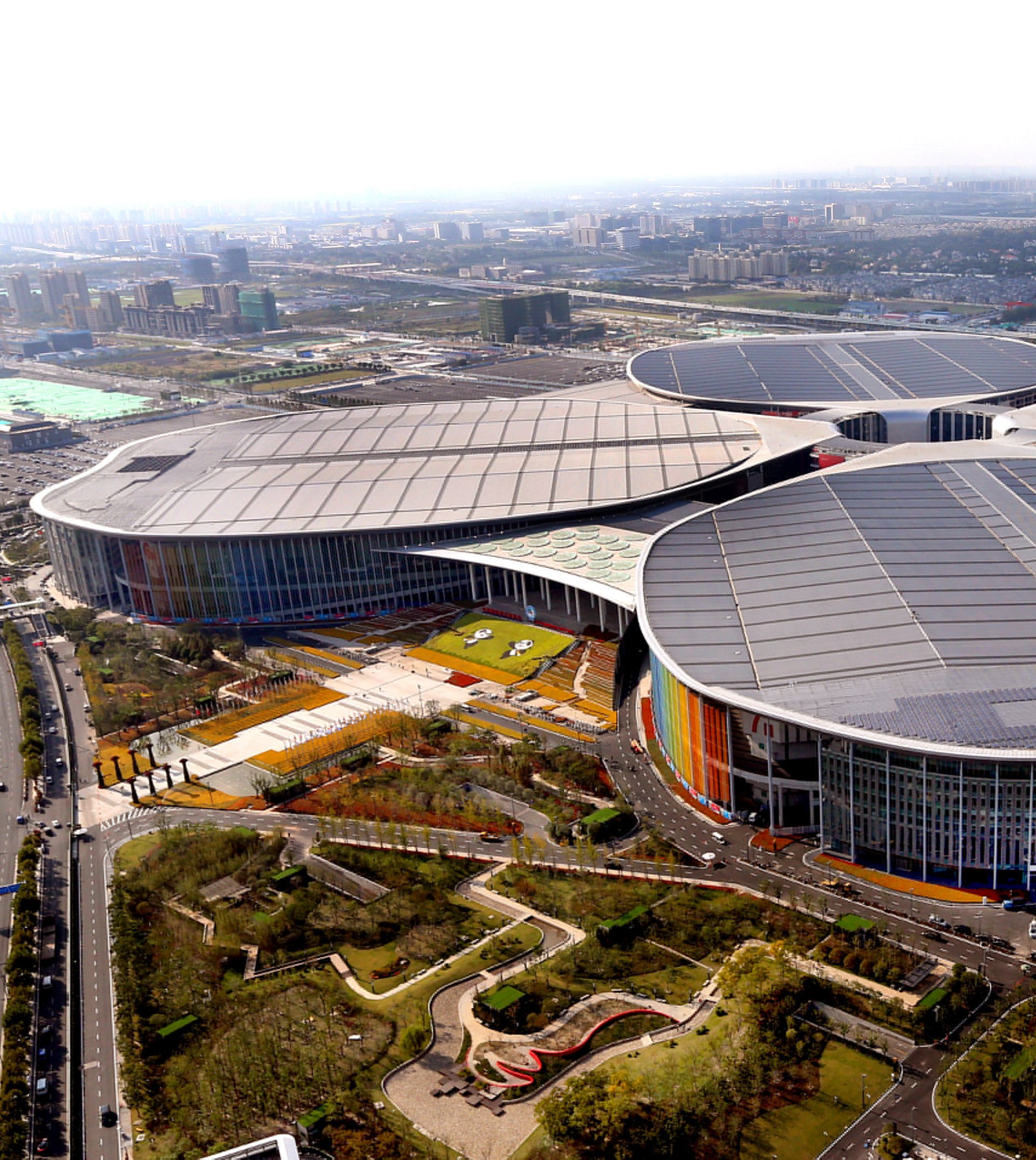 Aerial view of the National Exhibition and Convention Center in Shanghai