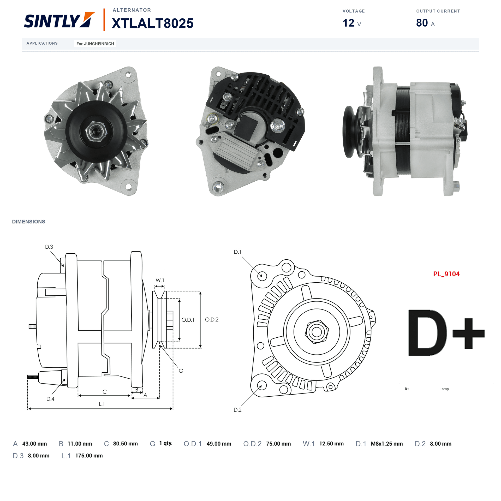 Alternator XTLALT8025