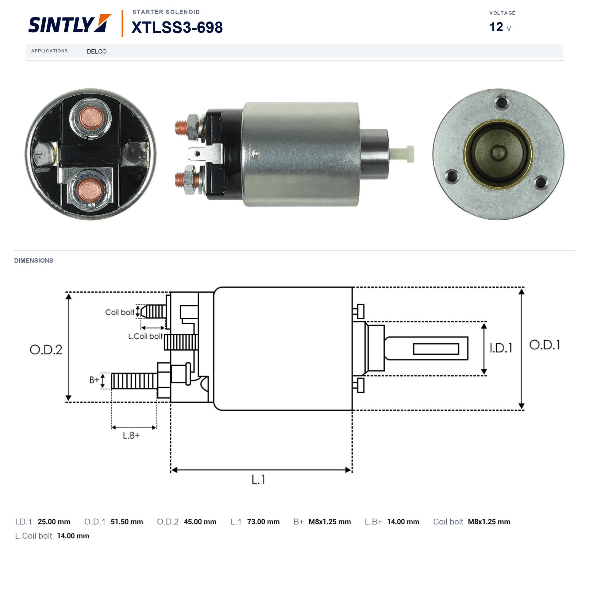 Starter Solenoid XTLSS3-698