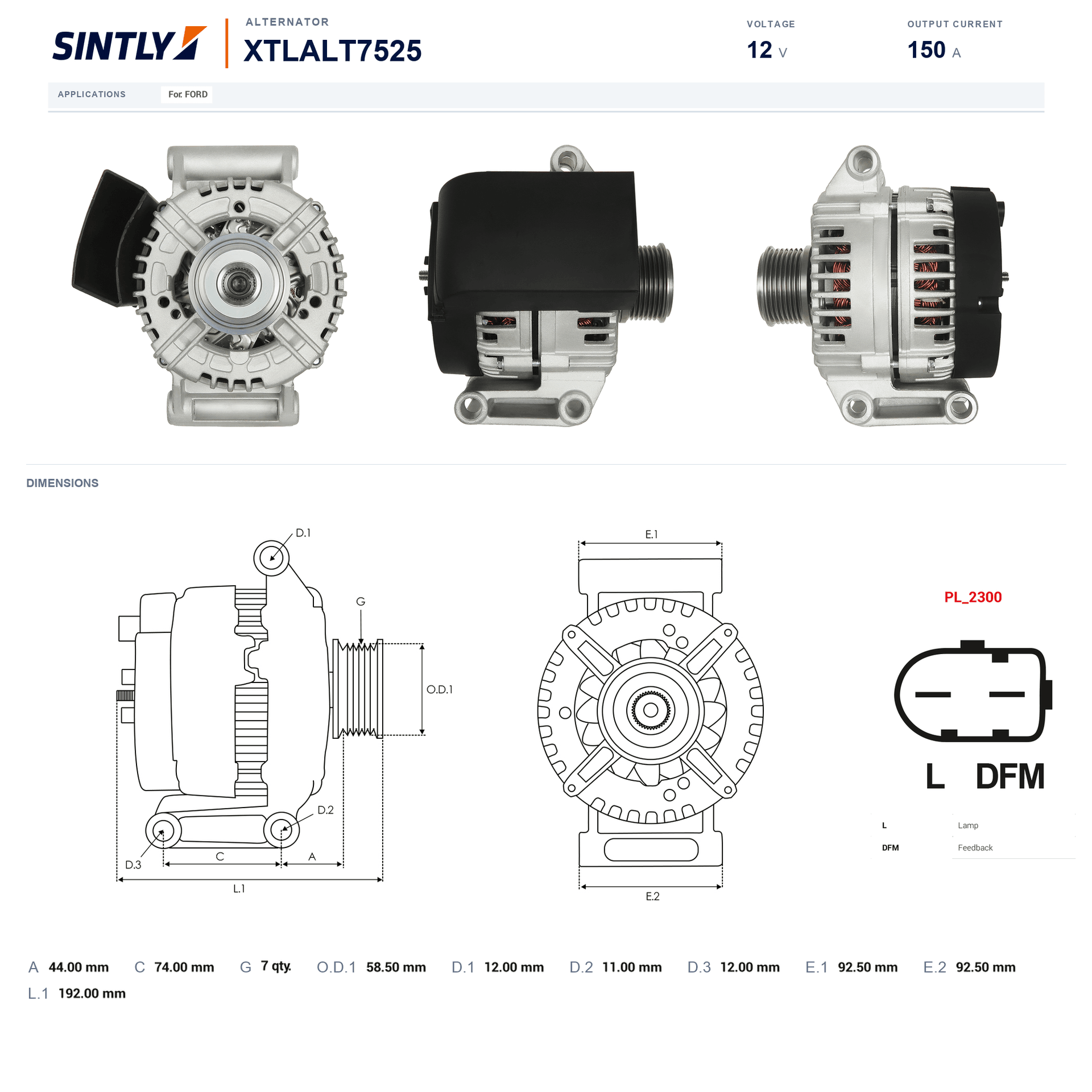 Alternator XTLALT7525