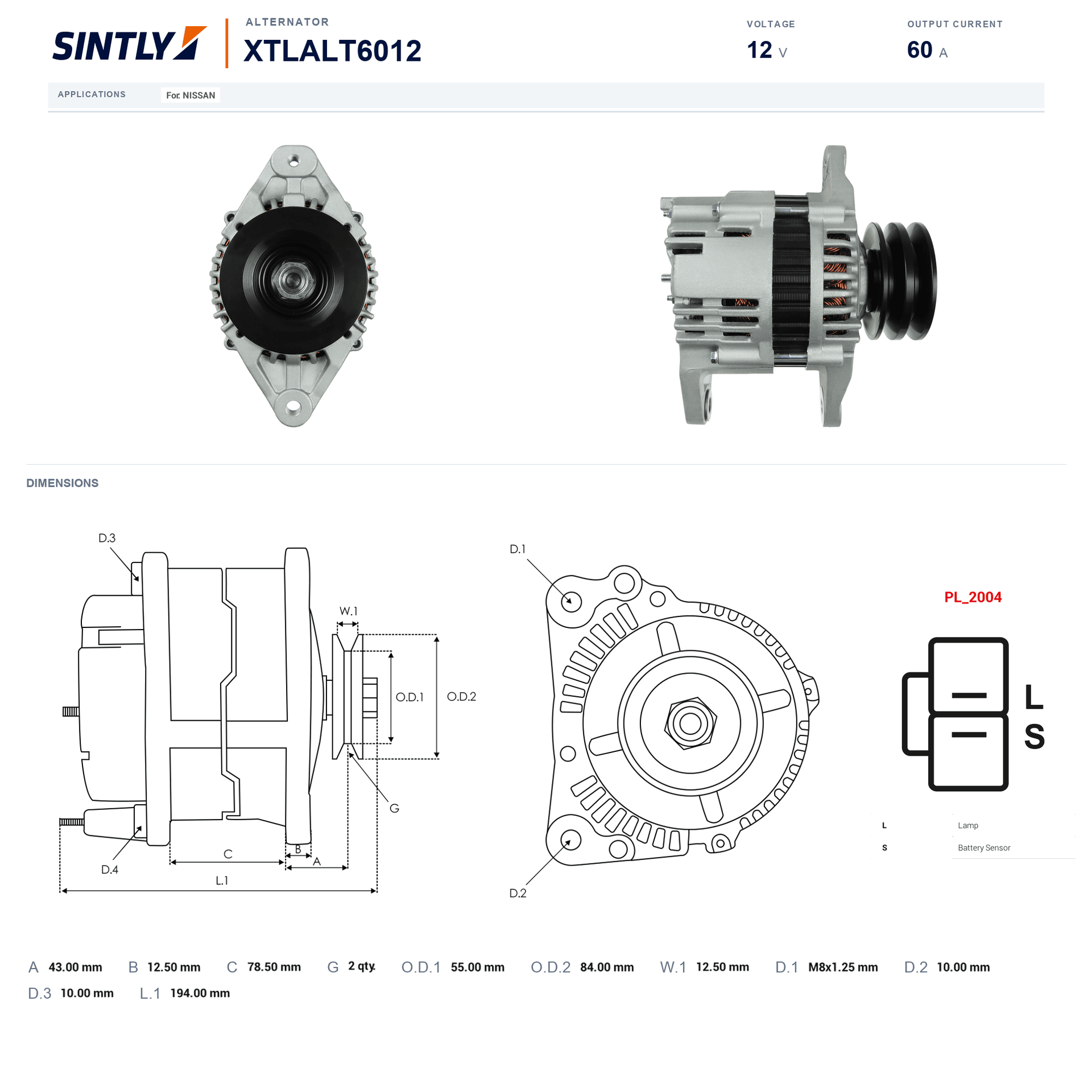Alternator XTLALT6012